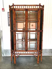 Striking Large Chinese Chinese Chippendale Bamboo And Wood Display Cabinet