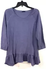 WK END SALE Hannah Pullover Blouse M Purple with Ruffles on Hem 3/4 Sleeves