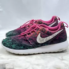 EUC NIKE ROSHE RUN US 7Y EUR 40 PALM TREE FLORAL 677784-602 GS PINK YOUTH