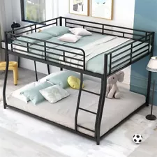 Full XL over Queen Black Metal Floor Bunk Bed Heavy Duty Bed Frames Kids Adult