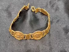 90's Vintage GIANNI VERSACE Gold Plated Bracelet Medusa Chain Bangle 7"