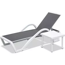 Pre-Owned Domi Outdoor Chaise Lounge Aluminum Gray Lounge Chair W/Table