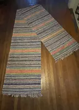 Special Antique Swedish Hand Made Rag Rug (24.5x145 inches) 1930s