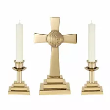 3 PIECE CHAPEL ALTAR SET + CROSS AND MATCHING CANDLESTICKS