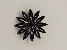 Antique BLACK FLOWER Mourning Pin / Brooch Enameled Steel Flower