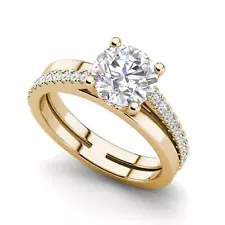 Pave Set 4 Carat VS1/D Round Cut Diamond Engagement Ring Yellow Gold Treated