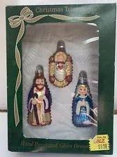 Vintage Bradford Trimmeries Nativity Ornaments Set Of 3 Christmas Glass