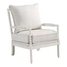 Kaylee Spindle Chair in Linen Beige Fabric with White Frame