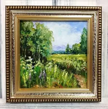 Rural Landscape Painting Small Framed Original Oil Painting Impasto 4x4 inch