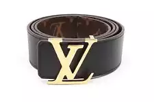 Louis Vuitton Monogram & Black Reversible Belt With Gold Tone Buckle Eb0824lcrsa