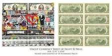 UNCUT SHEET OF 8 U.S. $2 Bills NYC SUBWAY CAR GRAFFITI ICONS by RENCY S/N of 18