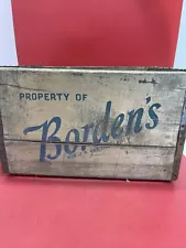 Vintage Borden's Wooden Milk Crate Black Lettering Metal Joins 16"x12"X9"