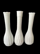 Mixed lot of 3 Vintage Beautiful Milk glass Bud Vases Wedding Decor Shabby Chic