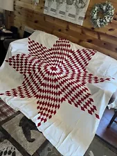 Vintage Pieced Red and White Lone Star- King Size Quilt Top 86” X 86” Unfinished