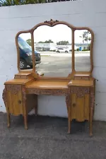 Chesterfield French Early 1900s Carved Vanity Makeup Table and Mirror 5413