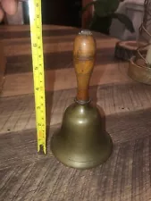 Nice Vintage Brass & Wood Handle Hand Held School Bell 7" As Found