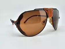 Swiss Army 4000 Black Leather Wrap Frame Amber Mirror Lens Aviator Sunglasses