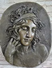 Handcrafted Detailed Young Lady For Wall Bas Relief Bronze Sculpture Decor Sale