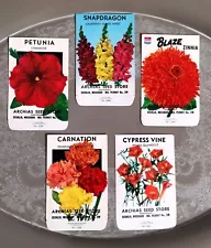 Lot: 5 Vintage Unused Lithographed Flower Seed Packets; Schmidt Litho Co. NOS