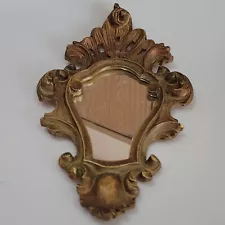 Vintage Gilded Gilt Wood Wall Hanging Mirror Baroque Florentine ITALY 13.5"