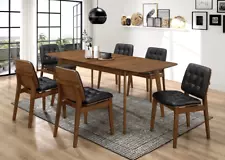 MID CENTURY MOD DINING TABLE BLACK FAUX LEATHER CHAIRS DINING ROOM FURNITURE SET