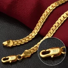 HOT SALE 925 STAINLESS 18K GOLD FULL SIDEWAYS CHAIN NECKLACE FOR WOMEN AND MAN