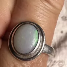 925 Sterling Silver Big Genuine Australia Opal Ring -uk Size U Need Re Polish