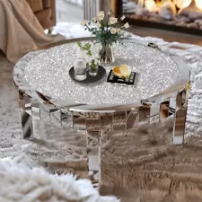 ARTLOGE Large Mirrored Coffee Table Luxurious Diamonds Round End Side Table Furn