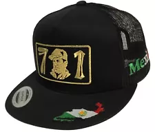 EL CHAPO GUZMAN 701 GOLD HAT 3 LOGOS MAPA EN LA VISERA BLACK MESH SNAPBACK