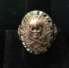 Rare Mexican Biker Signet Ring Skull & Crossbones Size 10.5 Signed