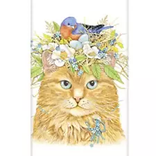 Mary Lake-Thompson Bird Nest Cat with Bluebird & Eggs Flour Sack Kitchen Towel