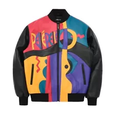 Pelle Pelle Men's Multicolor Picasso Plush Bomber Genuine Cowhide Leather Jacket