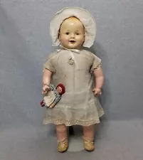 27" vintage composition & cloth Life Size Big Happy Baby Doll 1930s TLC