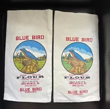 2 Empty Blue Bird Enriched Bleached Cloth Flour Bags Sacks 5 lbs Cortez Milling