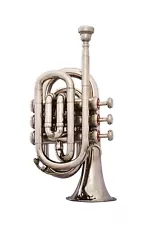 SUMMER SALE!!!SILVER FINISH Bb POCKET TRUMPET+W/CASE+M/P GUARANTEE QUALITY SOUND