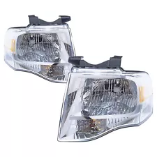 Driver Passenger Chrome Headlight Set Fits 07-14 Ford Expedition; CAPA Certified