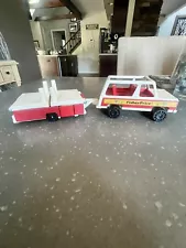 1979 Fisher Price Little People 992 Jeep & Pop-up Camper, Figures And Motorcycle