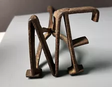 Vintage Old Hand Forged US Livestock Cattle Branding Iron Short Handle “ MF”