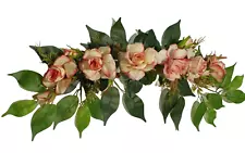 Cream/Burgundy 2-Tone Rose 27" Swag Ready to Display Wall Flower Decor BP2229