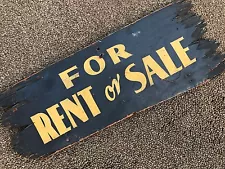 Rare, Vintage, Original FOR RENT OR SALE Wood Sign / Hand Lettered / 24" X 9"