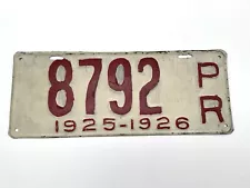 Puerto Rico License Plate Vintage 1925-1926 RARE