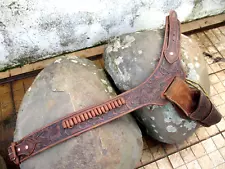 Vintage Handmade Thick Leather Ornated Fancy Gun Belt & Ammo and Colt Holster