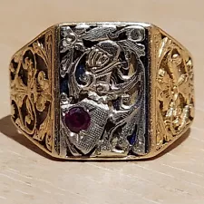 Antique Victorian 16K Y&W Gold Ruby Knights Templar Ring sz.9