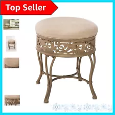 Luxurious Traditional Vanity Stool in Antique Beige with Filigree Metal Base