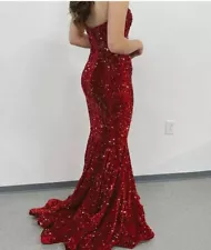 Stacees Burgundy Velvet Sequins Long mermaid Prom Dress in size 14 ( RRP £110)