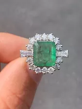 Platinum 2.10ct diamond 7ct emerald cluster ring 10 grams