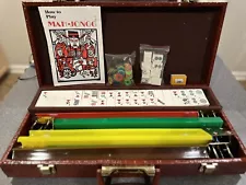 Vintage Cardinal Mah Jongg Set 168 White Tiles and 5 Bakelite Racks