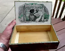 ANTIQUE RARE GUN CLUB CIGAR BOX WITH HUNTING DOG & BIRD SHELL BOX POWDER CAN