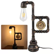 Steampunk Industrial Reading Table Lamp with Clock Water Pipe Desk Light Office