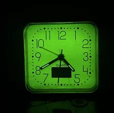 2 Glow In The Dark Analog AA Battery Alarm Clocks W/Digital Temperature Reading